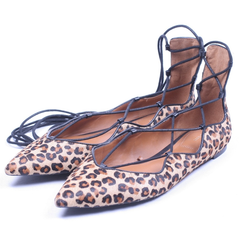 Zara Lace Up Leopard Cheetah Point Fur Flats 9 40